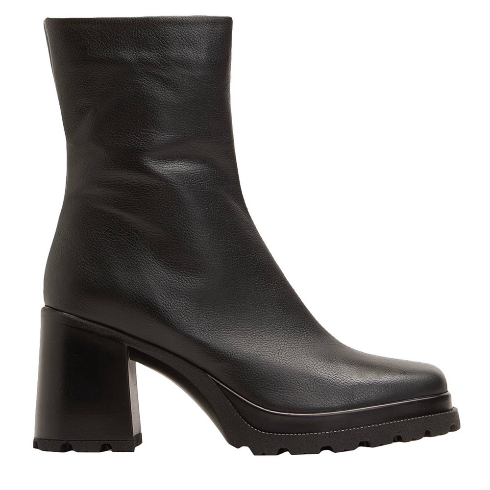 8 by YOOX from Italy chunky sole high heel 
LEATHER SQUARE TOE ANKLE BOOTS NWT